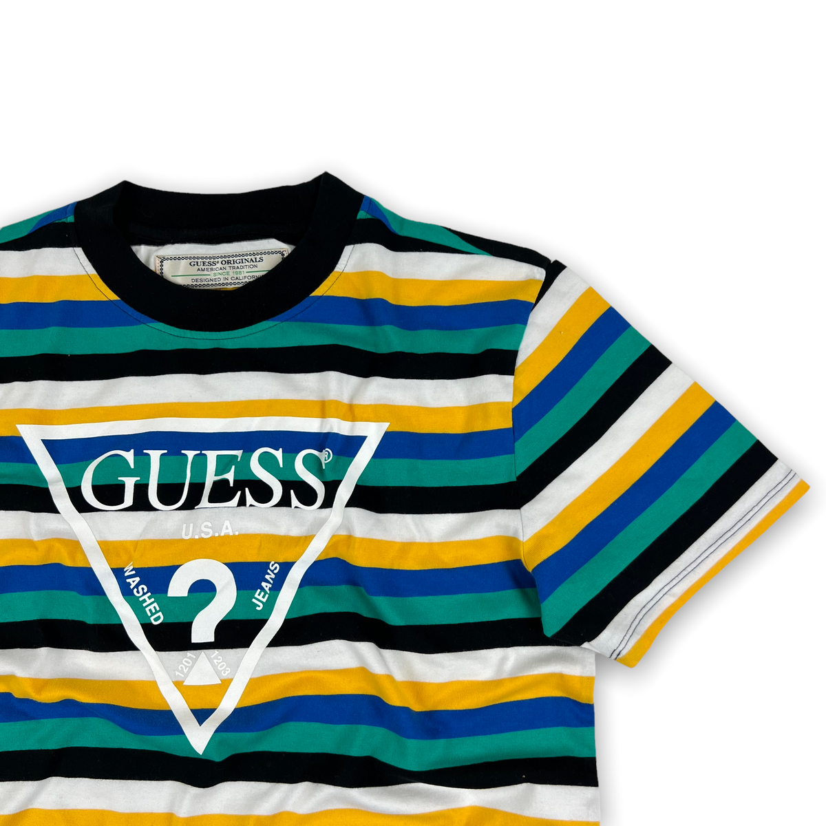 Guess blue and large yellow striped shirt