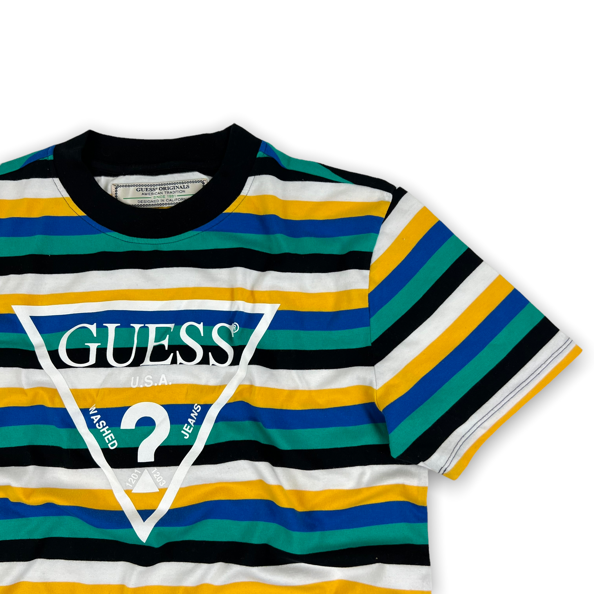 Guess striped tee yellow hot sale
